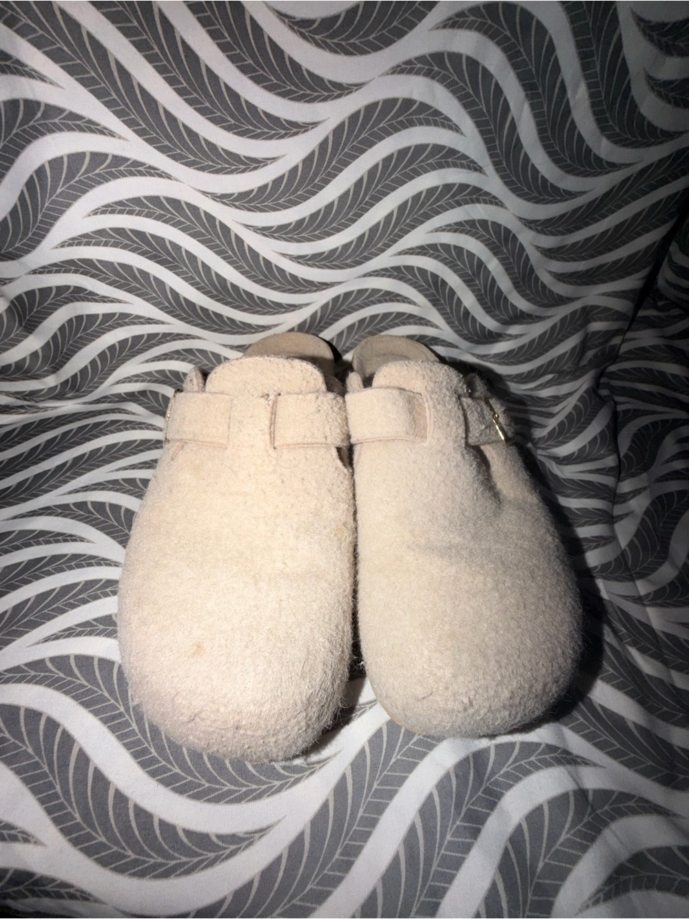 Beige Felt Slip-On Mules with Adjustable Strap - Picture 8 of 11